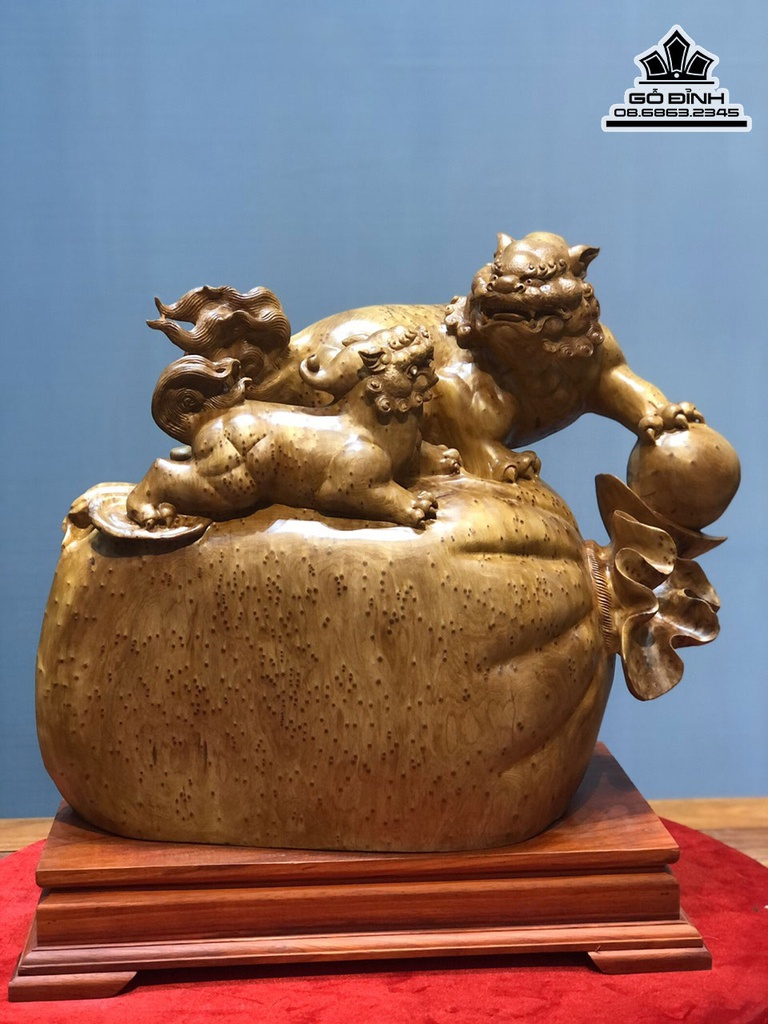 Tượng Song Nghê Gỗ Nu Ngọc Am Cao 59 Ngang 57 Sâu 31 (cm) 6