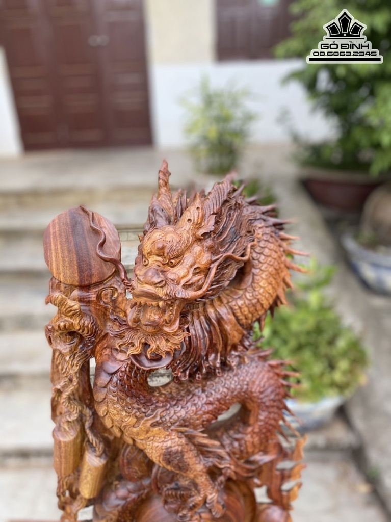 Tượng Nhất Long Vờn Ngọc Gỗ Hương Cao 77 Ngang 35 Sâu 17 Cả Kỷ 86 (cm) 1