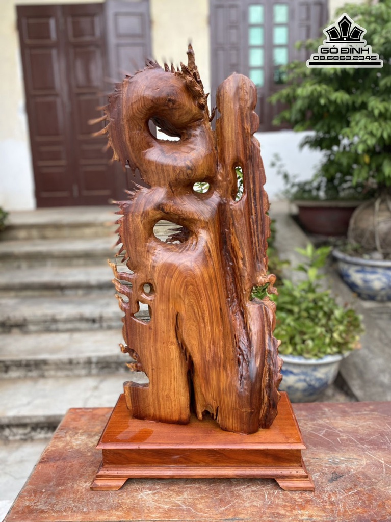 Tượng Nhất Long Vờn Ngọc Gỗ Hương Cao 77 Ngang 35 Sâu 17 Cả Kỷ 86 (cm) 2