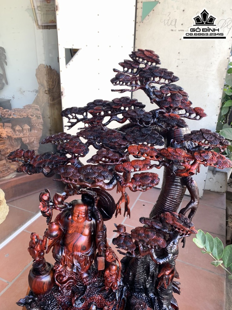 Tượng Phật Di Lặc Đứng Gốc Tùng Gỗ Trắc Cao 110 Ngang 70 Sâu 40 Cả Kỷ 134 (cm) 5