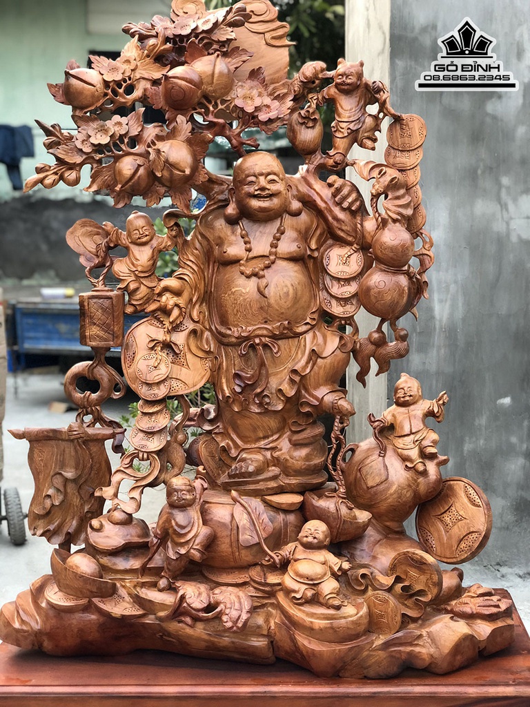 Tượng Phật Di Lặc Vác Cành Đào Gỗ Hương Cao 130 Ngang 105 Sâu 50 (cm) 1