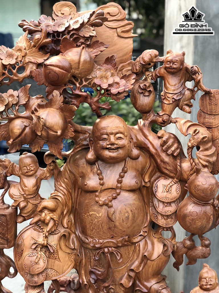 Tượng Phật Di Lặc Vác Cành Đào Gỗ Hương Cao 130 Ngang 105 Sâu 50 (cm) 2