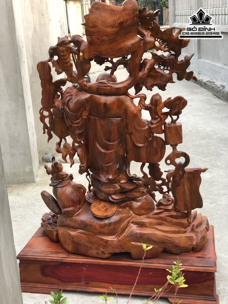 Tượng Phật Di Lặc Vác Cành Đào Gỗ Hương Cao 130 Ngang 105 Sâu 50 (cm) 4