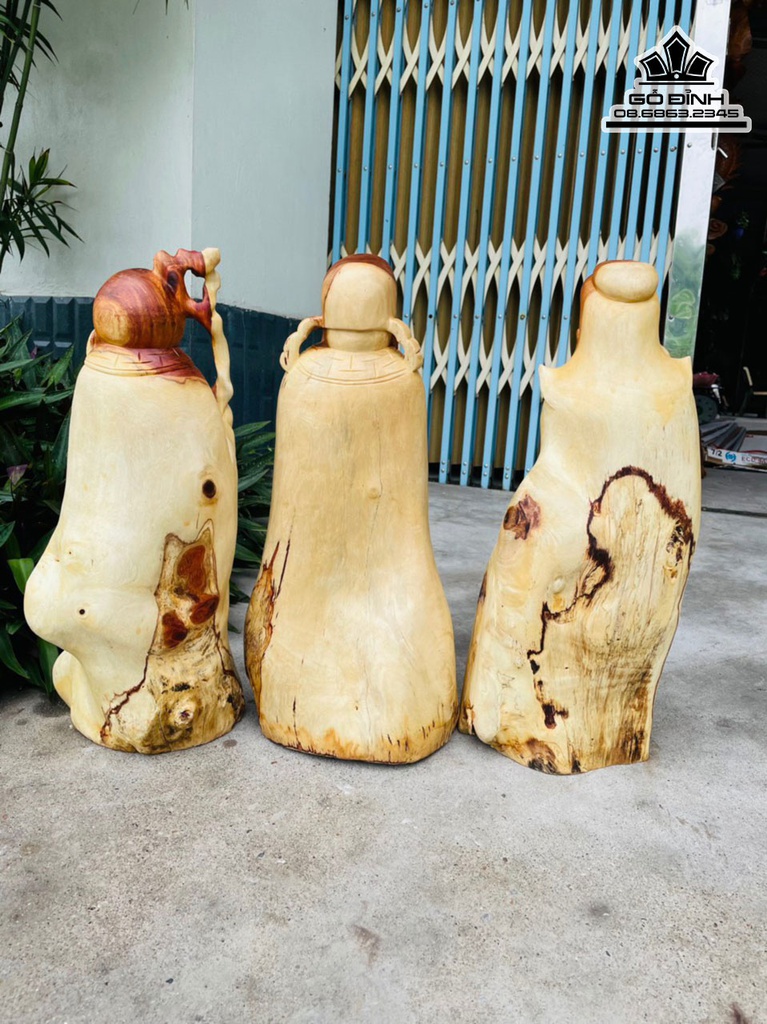 Tượng Phúc Lộc Thọ (Tam Đa) Gỗ Hương Việt Cao 50 Ngang 22 Sâu 20 (cm) 2