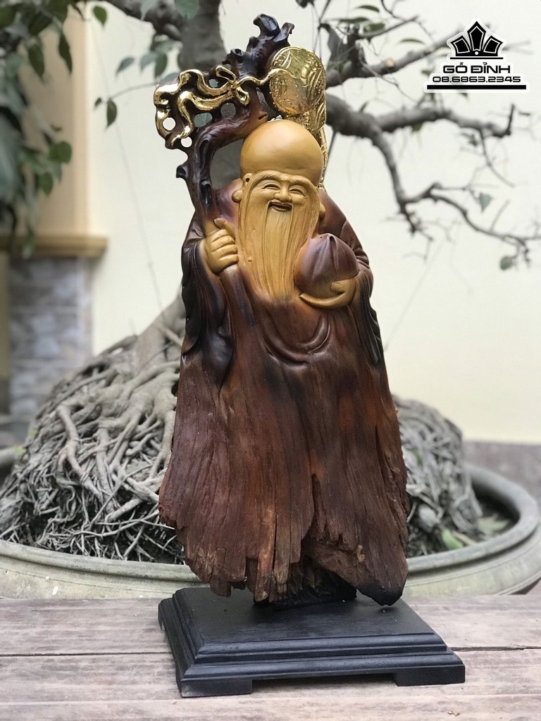 Tượng Ông Thọ Gỗ Bách Xanh Cao 71 Ngang 30 Sâu 15 (cm) 3