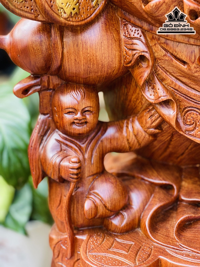 Tượng Phật Di Lặc Vác Cành Đào Gỗ Hương Đá Cao 90 Ngang 46 Sâu 44 (cm) 2