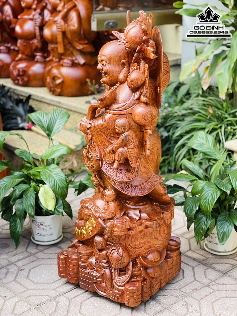 Tượng Phật Di Lặc Vác Cành Đào Gỗ Hương Đá Cao 90 Ngang 46 Sâu 44 (cm) 3