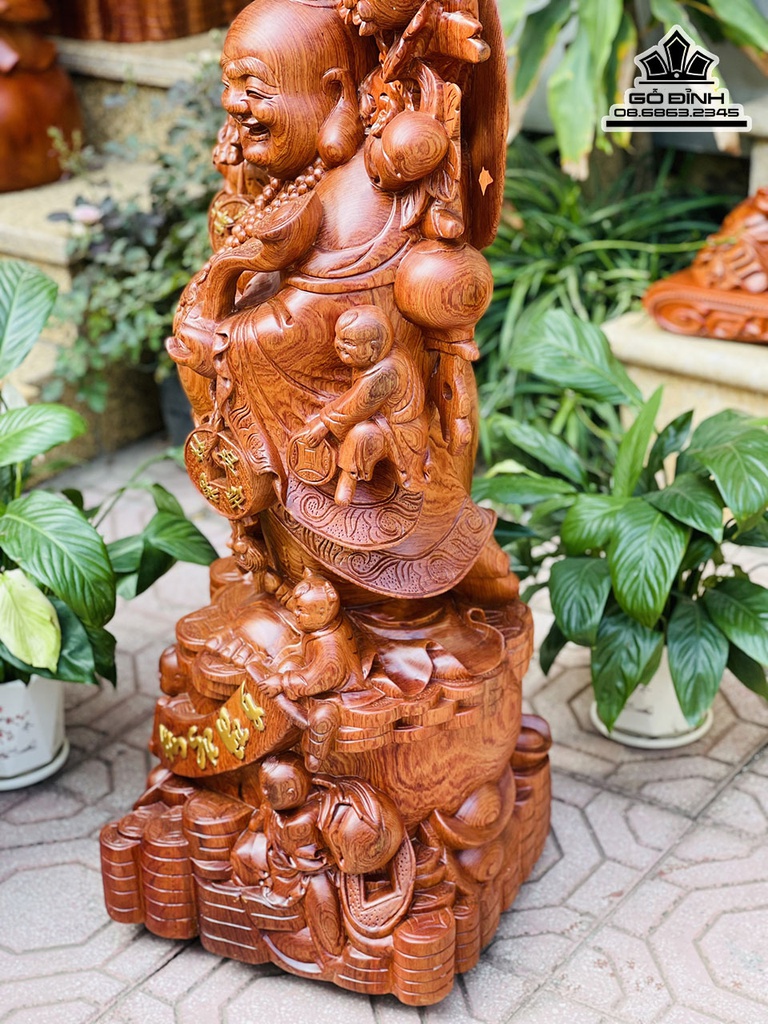 Tượng Phật Di Lặc Vác Cành Đào Gỗ Hương Đá Cao 90 Ngang 46 Sâu 44 (cm) 4