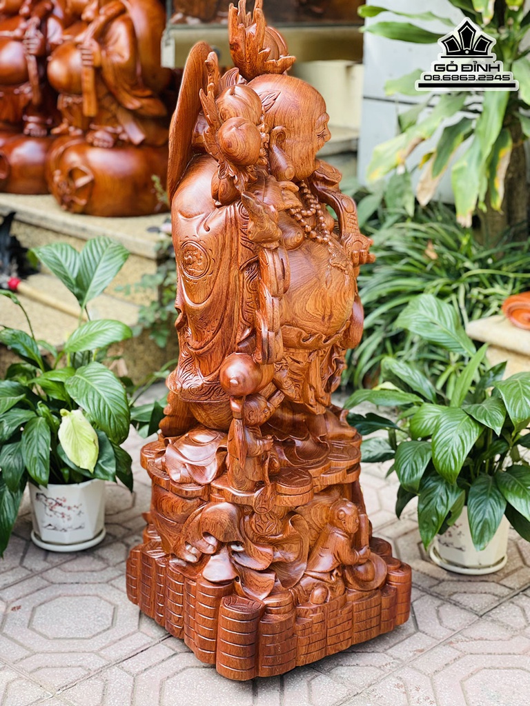 Tượng Phật Di Lặc Vác Cành Đào Gỗ Hương Đá Cao 90 Ngang 46 Sâu 44 (cm) 6