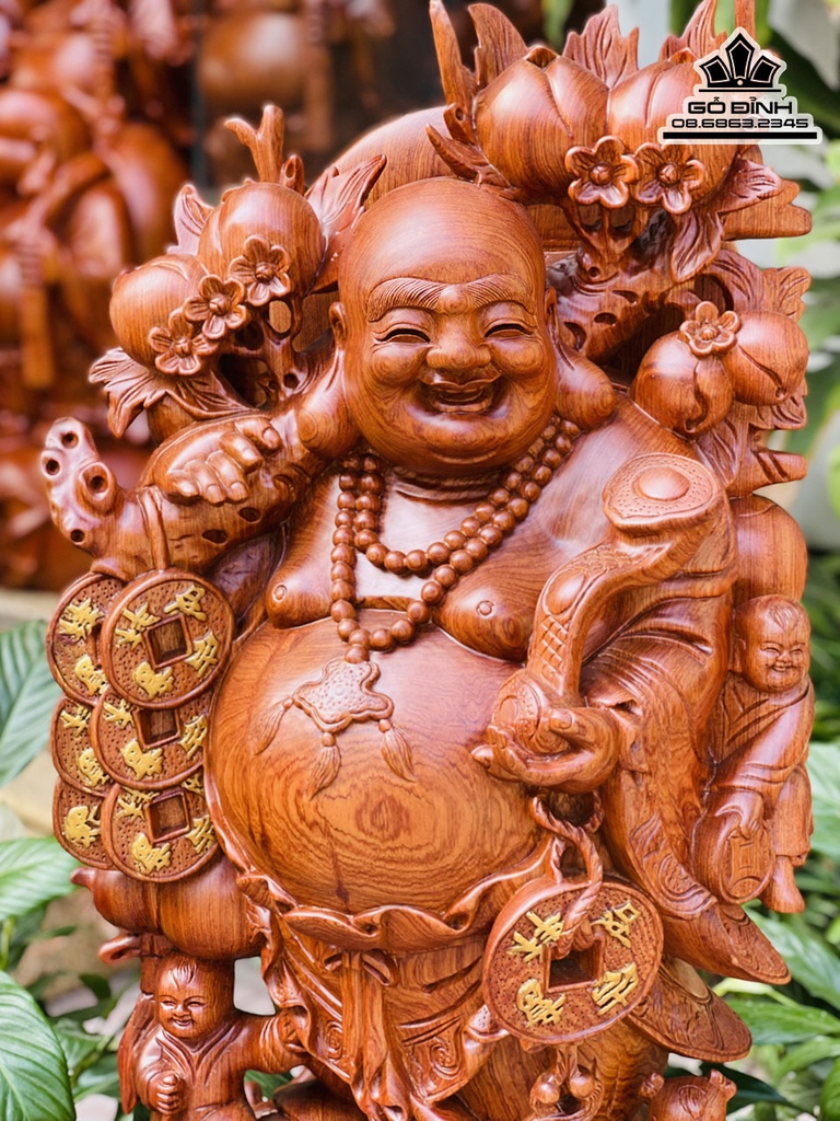 Tượng Phật Di Lặc Vác Cành Đào Gỗ Hương Đá Cao 90 Ngang 46 Sâu 44 (cm)9