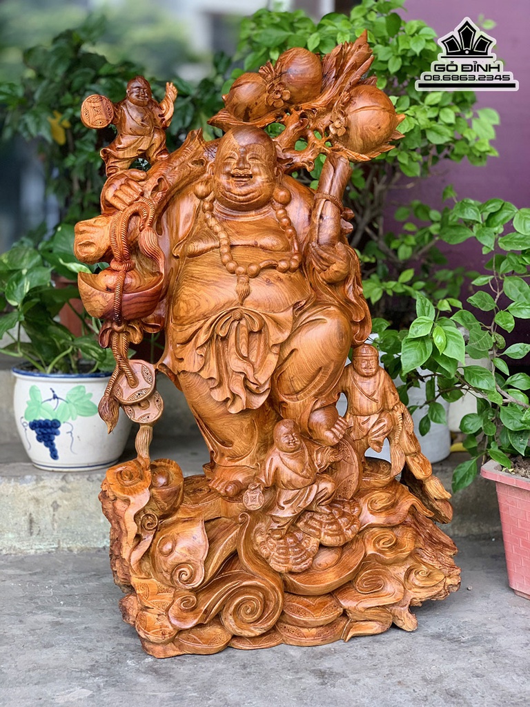 Tượng Phật Di Lặc Ngũ Phúc Gỗ Hương Việt Cao 88 Ngang 55 Sâu 25 (cm) 0