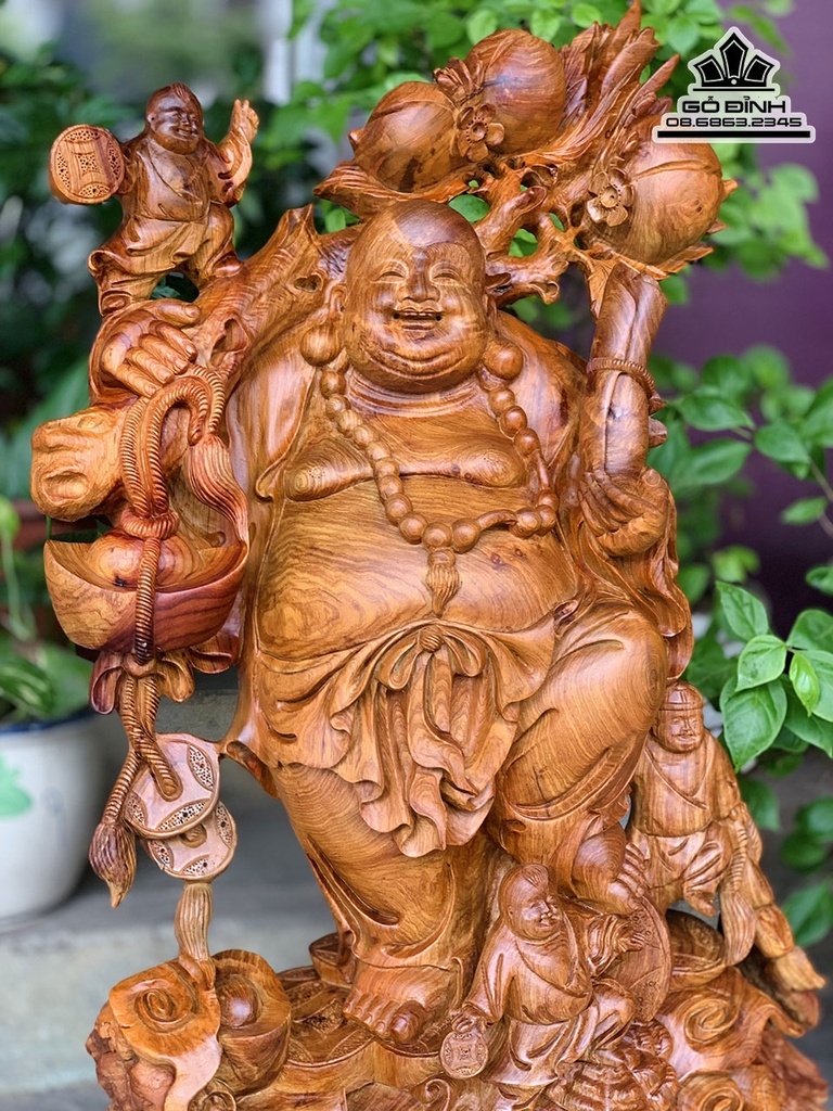 Tượng Phật Di Lặc Ngũ Phúc Gỗ Hương Việt Cao 88 Ngang 55 Sâu 25 (cm) 3