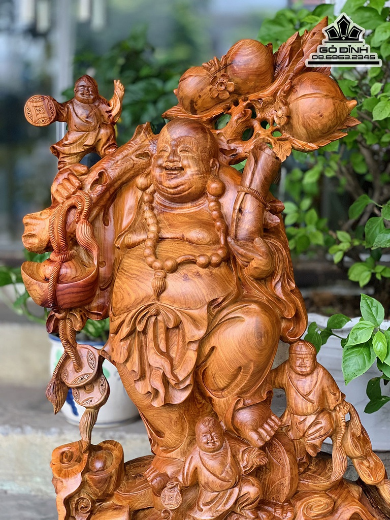 Tượng Phật Di Lặc Ngũ Phúc Gỗ Hương Việt Cao 88 Ngang 55 Sâu 25 (cm) 4