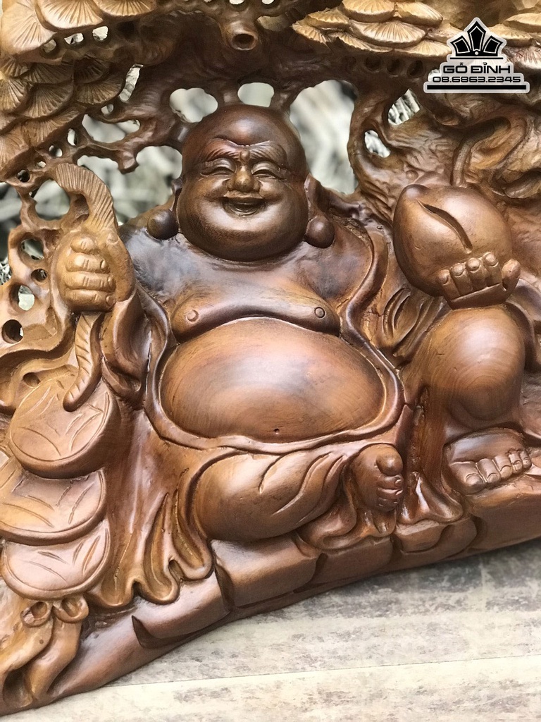 Tượng Phật Di Lặc ngồi Gốc Tùng Gỗ bách Xanh Cao 40 Ngang 41 Sâu 16 (cm) 1