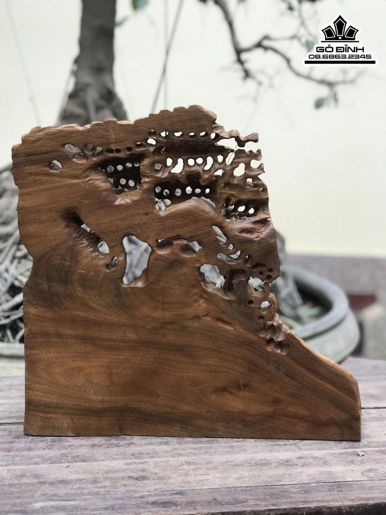 Tượng Phật Di Lặc ngồi Gốc Tùng Gỗ bách Xanh Cao 40 Ngang 41 Sâu 16 (cm) 4