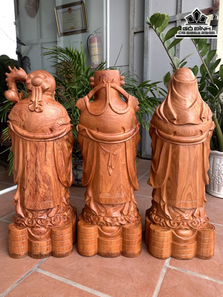 Tượng Phúc Lộc Thọ (Tam Đa) Gỗ Hương Đá Cao 70 Ngang 26 sâu 22 (cm0 0