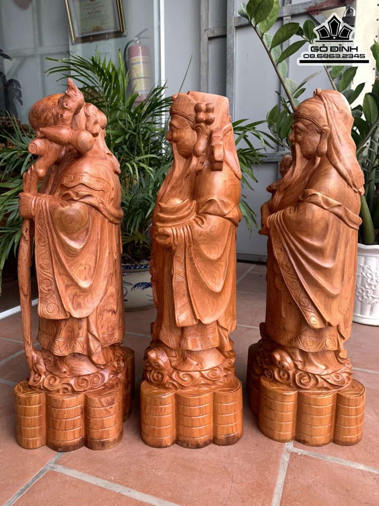 Tượng Phúc Lộc Thọ (Tam Đa) Gỗ Hương Đá Cao 70 Ngang 26 sâu 22 (cm0 1