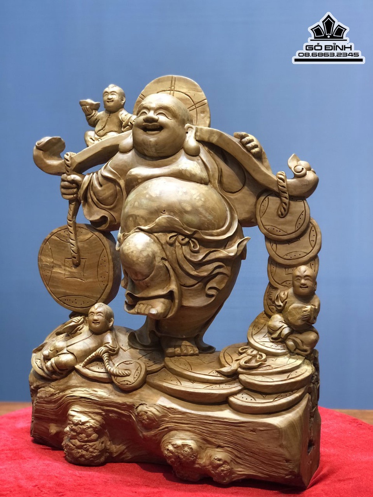 Tương Phật Di Lặc Vác Gậy Như Ý Gỗ Nu Nghiến Cao 59 Ngang 46 Sâu 20 (cm) 0