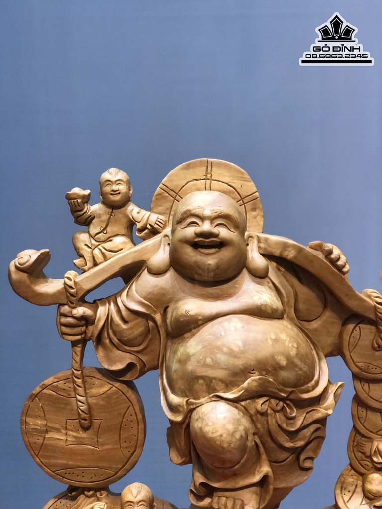 Tương Phật Di Lặc Vác Gậy Như Ý Gỗ Nu Nghiến Cao 59 Ngang 46 Sâu 20 (cm) 3