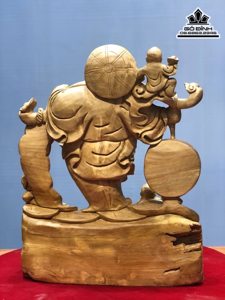 Tương Phật Di Lặc Vác Gậy Như Ý Gỗ Nu Nghiến Cao 59 Ngang 46 Sâu 20 (cm) 4
