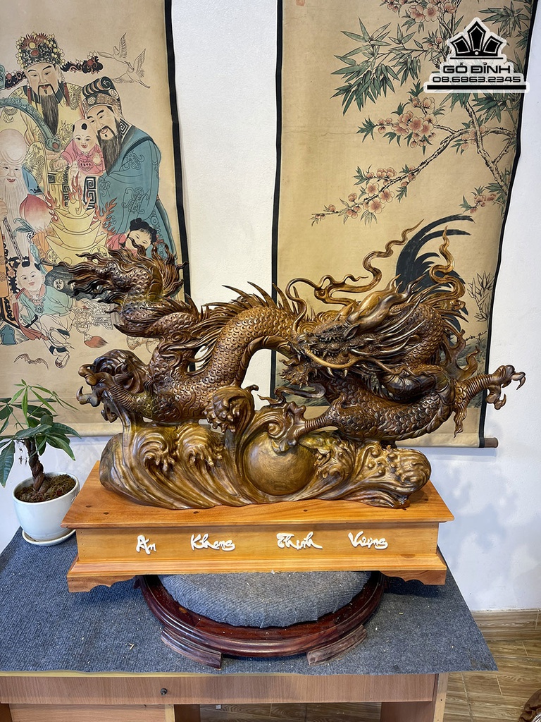 Tương Nhất Long Nhả Ngọc Gỗ Bách Xanh Cao 52 Ngang 90 Sâu 20 (cm) 1