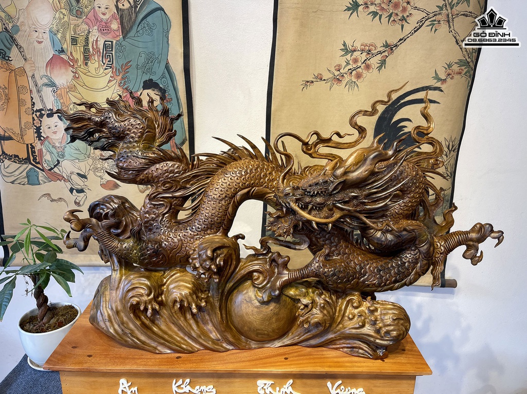 Tương Nhất Long Nhả Ngọc Gỗ Bách Xanh Cao 52 Ngang 90 Sâu 20 (cm) 2