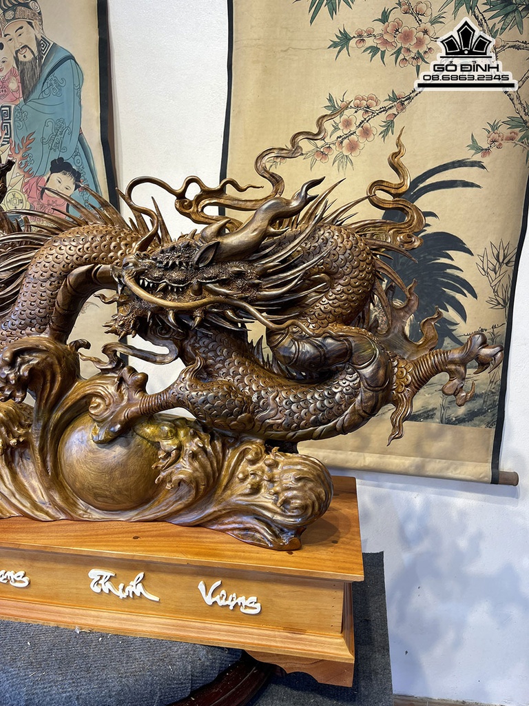 Tương Nhất Long Nhả Ngọc Gỗ Bách Xanh Cao 52 Ngang 90 Sâu 20 (cm) 3