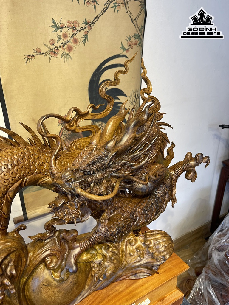 Tương Nhất Long Nhả Ngọc Gỗ Bách Xanh Cao 52 Ngang 90 Sâu 20 (cm) 4