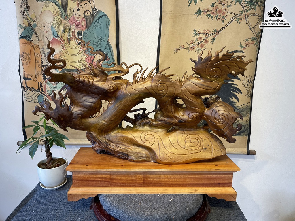 Tương Nhất Long Nhả Ngọc Gỗ Bách Xanh Cao 52 Ngang 90 Sâu 20 (cm) 5