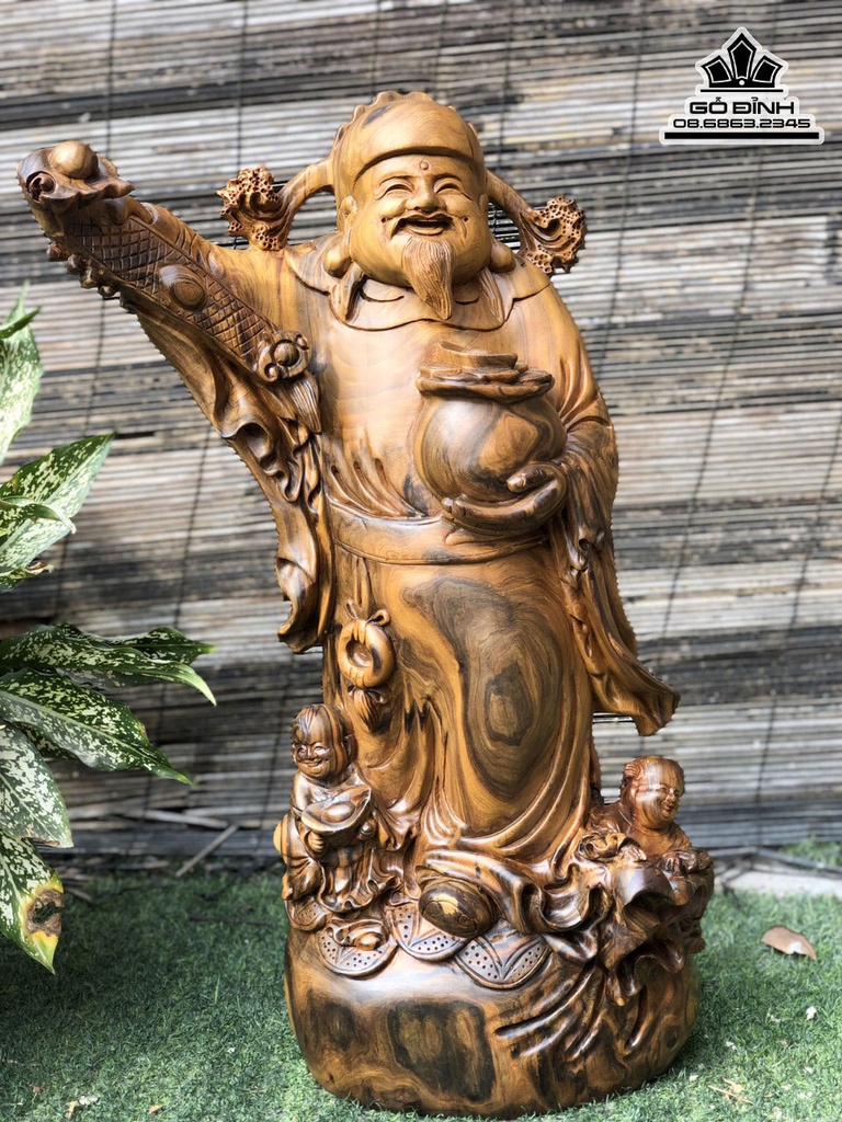 Tượng Thần Tài Gỗ Bách Xanh Cao 62 Ngang 28 Sâu 16 (cm) 0