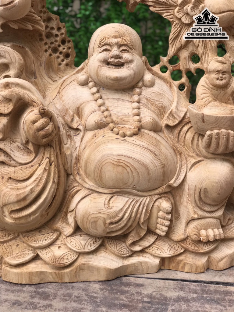 Tượng Phật Di Lặc Ngồi Gốc Đào Gỗ Ngọc Am Cao 58 Ngang 43 Sâu 16 (cm) 1