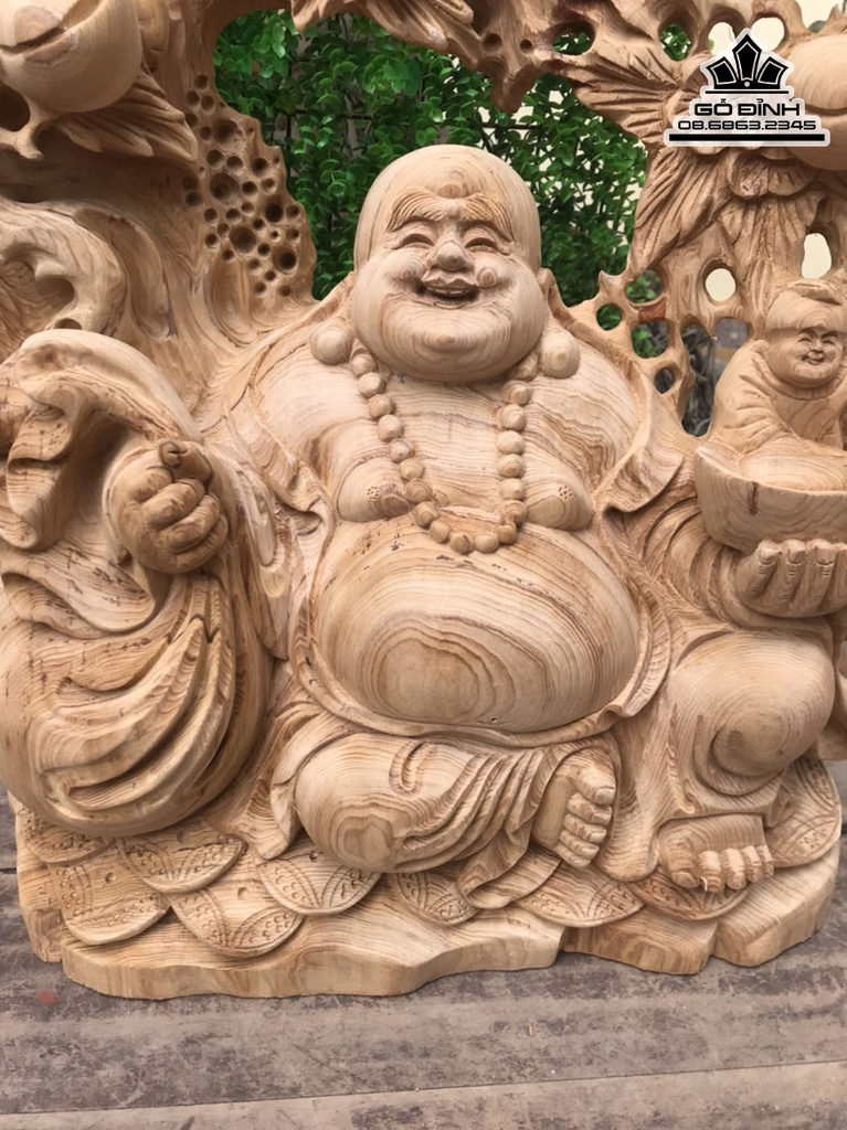 Tượng Phật Di Lặc Ngồi Gốc Đào Gỗ Ngọc Am Cao 58 Ngang 43 Sâu 16 (cm) 5