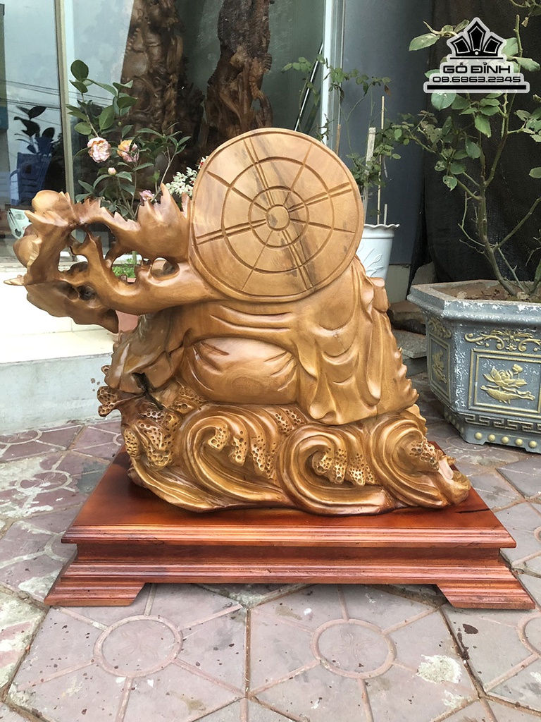 Tượng Phật Di Lặc Ngồi Cá Chép Gỗ Hương Cao 55 ngang 55 Sâu 32 (cm) 0