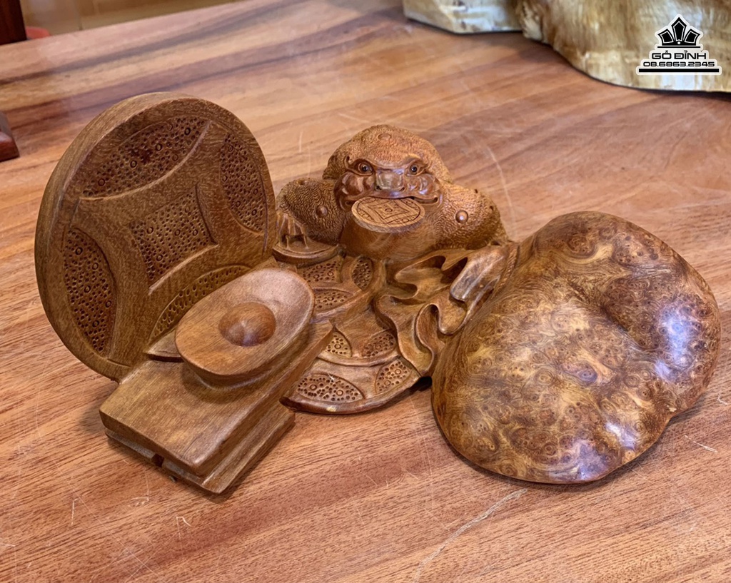 Tượng Cóc Thiềm Thừ Gỗ Nu Hương Cao 10 Ngang 20 Sâu 18 (cm) 2