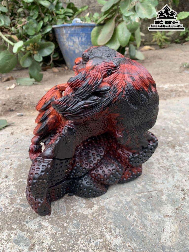 Tượng Lân Sư Gỗ Trắc Cao 20 Ngang 36 Sâu 30 (cm) 3