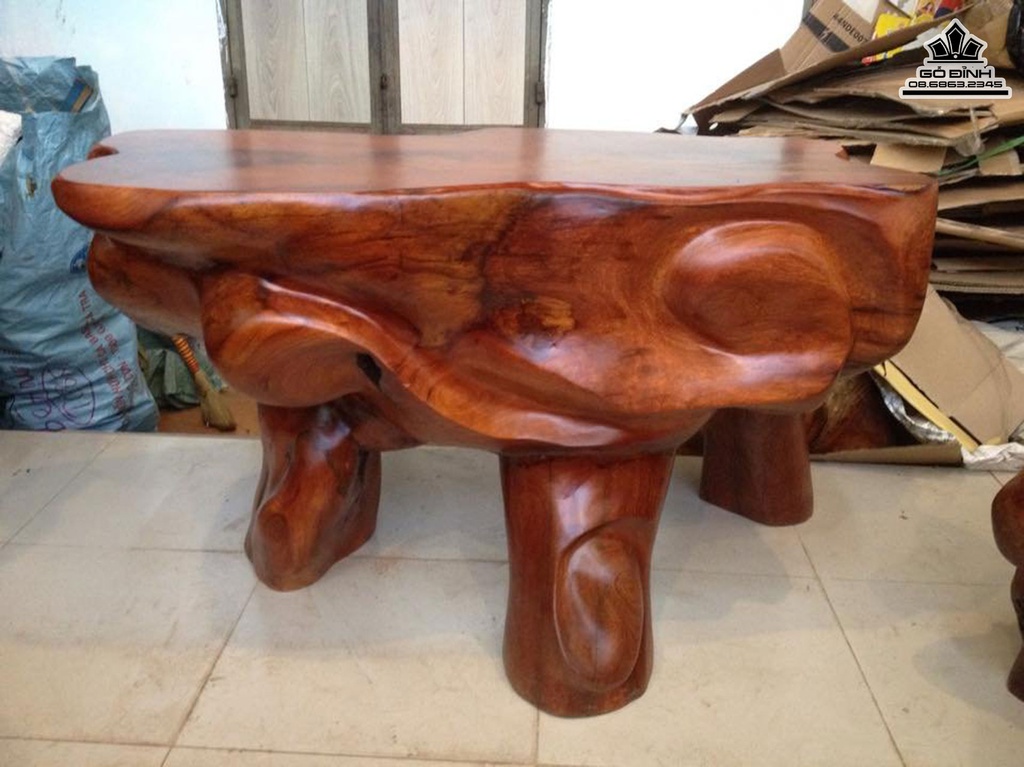 Bàn Trà, Đôn Gốc Cây Gỗ Gõ Đỏ (Cà Te) Cao 60 Mặt 98-54 (cm) BC35 1