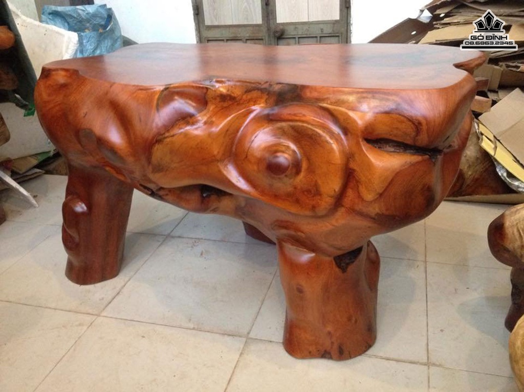 Bàn Trà, Đôn Gốc Cây Gỗ Gõ Đỏ (Cà Te) Cao 60 Mặt 98-54 (cm) BC35 3