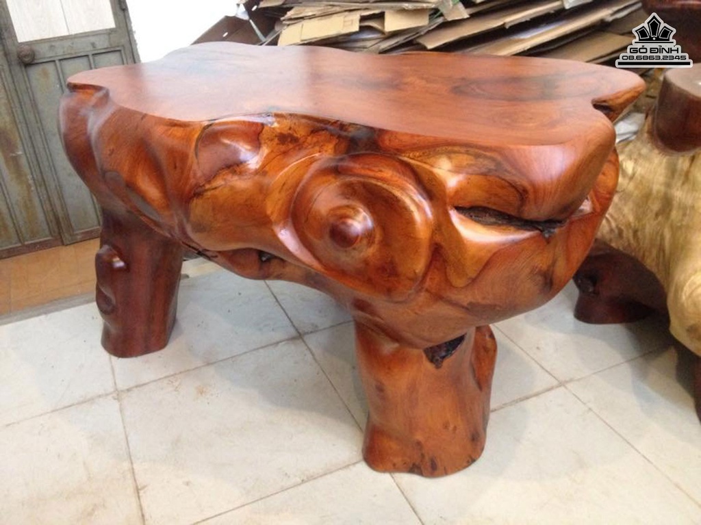 Bàn Trà, Đôn Gốc Cây Gỗ Gõ Đỏ (Cà Te) Cao 60 Mặt 98-54 (cm) BC35 4