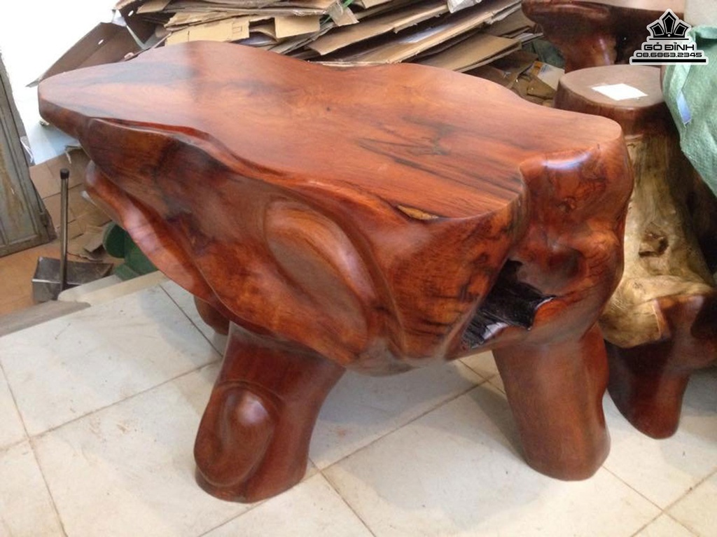 Bàn Trà, Đôn Gốc Cây Gỗ Gõ Đỏ (Cà Te) Cao 60 Mặt 98-54 (cm) BC35 5