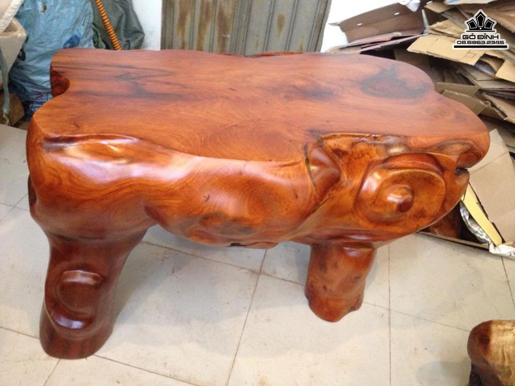 Bàn Trà, Đôn Gốc Cây Gỗ Gõ Đỏ (Cà Te) Cao 60 Mặt 98-54 (cm) BC35 6