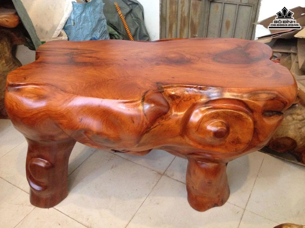 Bàn Trà, Đôn Gốc Cây Gỗ Gõ Đỏ (Cà Te) Cao 60 Mặt 98-54 (cm) BC35 7
