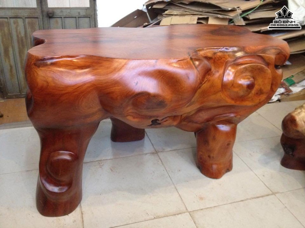 Bàn Trà, Đôn Gốc Cây Gỗ Gõ Đỏ (Cà Te) Cao 60 Mặt 98-54 (cm) BC35 9