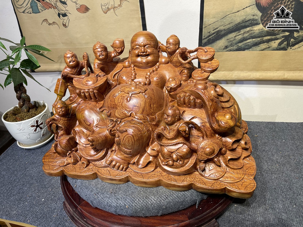 Tượng Phật Di Lặc Ngũ Phúc Gỗ Hương Đá Cao 28 Ngang 50 Sâu 28 (cm) 2