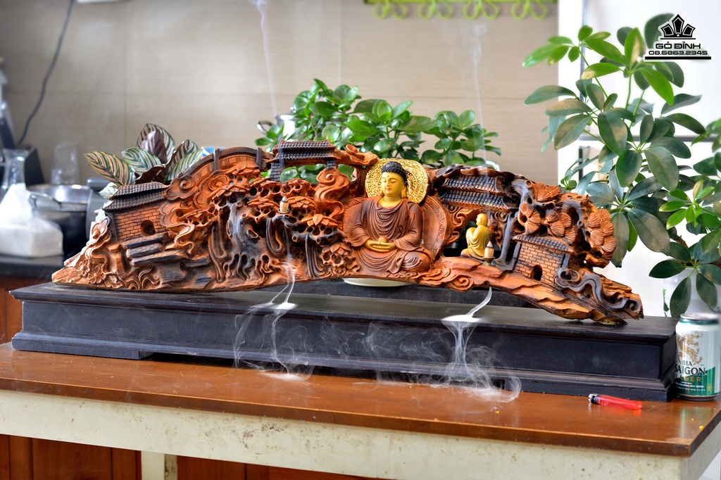 Tương Nhất Tâm Bái Phật Gỗ Lũa Bách Xanh Cao 33 Ngang 100 Sâu 16 (cm) 0