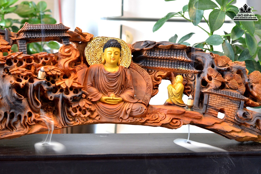 Tương Nhất Tâm Bái Phật Gỗ Lũa Bách Xanh Cao 33 Ngang 100 Sâu 16 (cm) 2