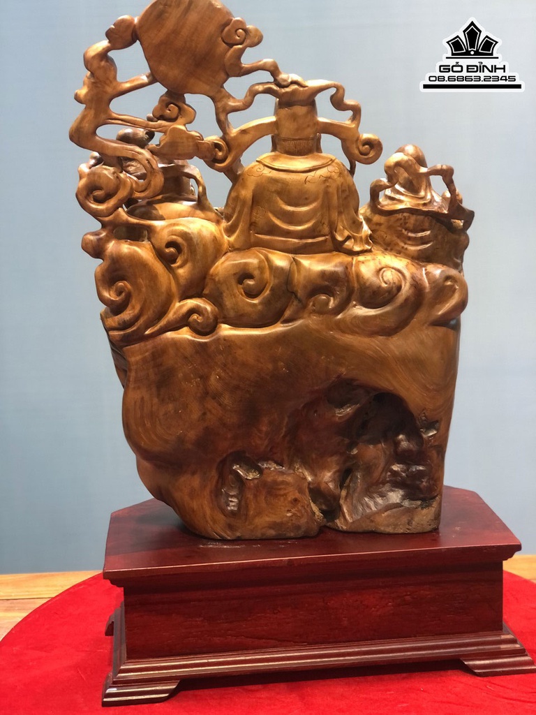 Tượng Phúc Lộc Thọ (Tam Đa) Gỗ Ngọc Am Cao 61 Ngang 42 Sâu 23 Cả Kỷ 76 (cm) 1