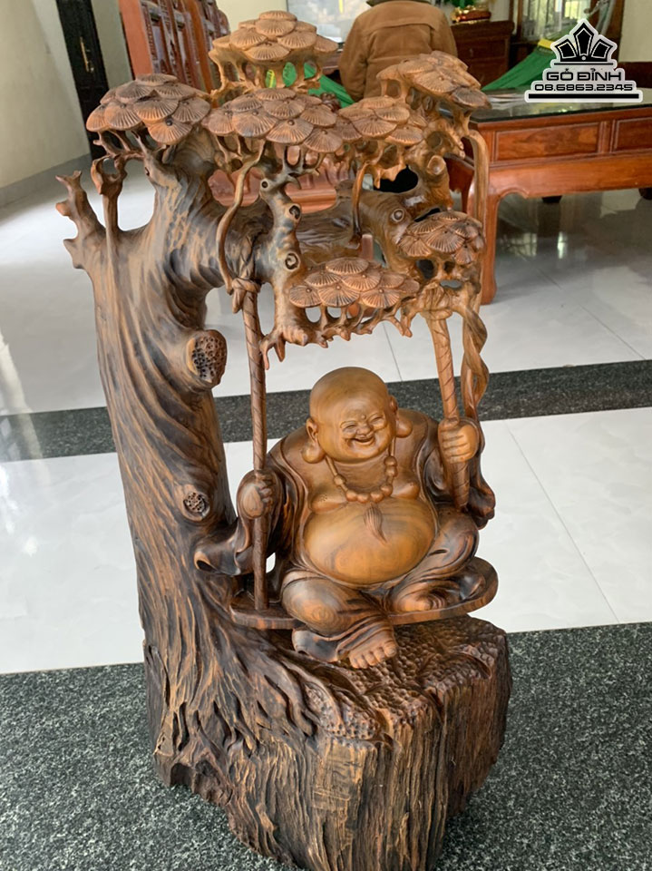 Tượng Phật Di Lặc Gỗ Bách Xanh Cao 74 Ngang 40 Sâu 20 (cm) 2