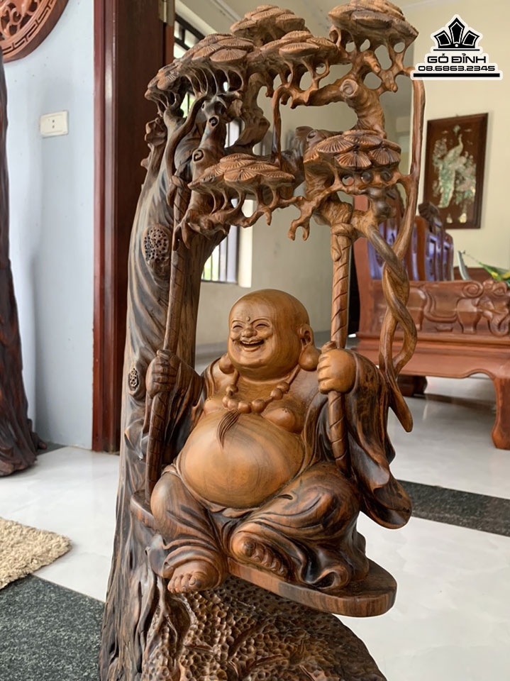 Tượng Phật Di Lặc Gỗ Bách Xanh Cao 74 Ngang 40 Sâu 20 (cm) 3
