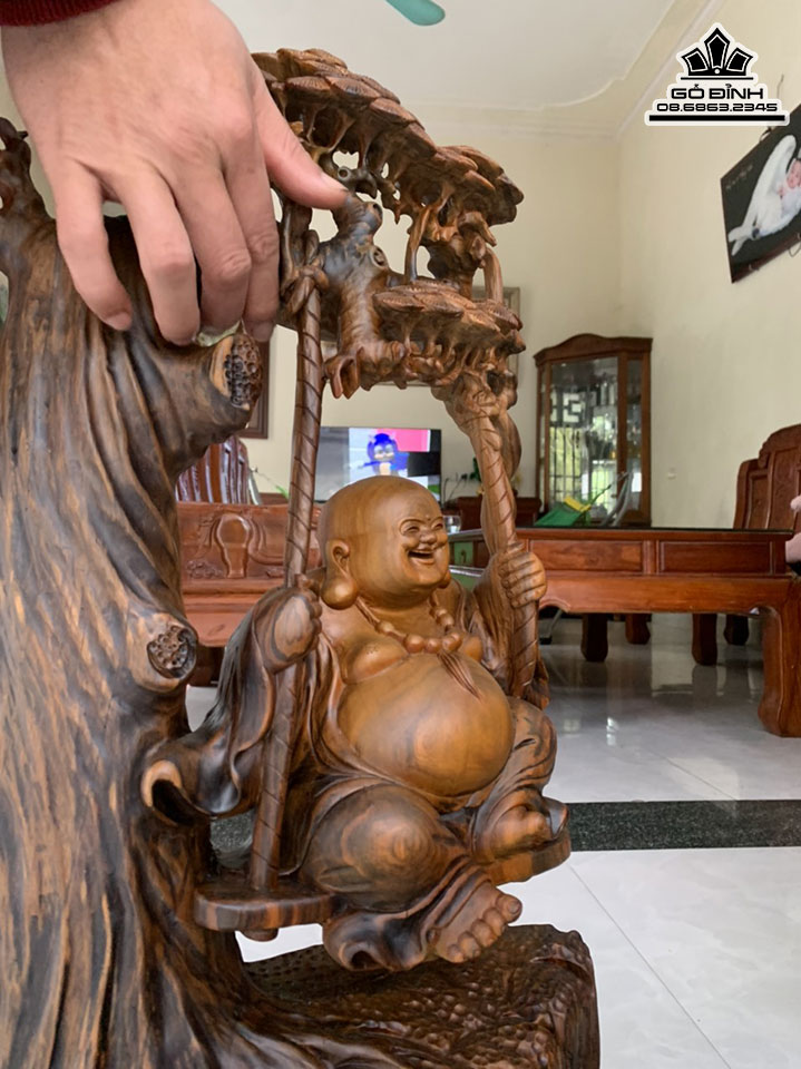 Tượng Phật Di Lặc Gỗ Bách Xanh Cao 74 Ngang 40 Sâu 20 (cm) 5