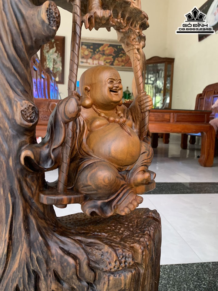 Tượng Phật Di Lặc Gỗ Bách Xanh Cao 74 Ngang 40 Sâu 20 (cm) 6
